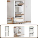 Armoire  chaussures miroir 4 niveaux blanc brillant - meuble chaussure - armoire chaussure - range chaussures ...