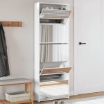 Armoire chaussures miroir 5 niveaux - meuble à chaussures blanc brillant 63x17x169, 5cm 707367 Armoire chaussures miroir 5 niveaux - meuble à chaussures blanc brillant 63x17x169, 5cm 707367