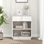 The living store armoire console blanc 60x34x75 cm bois de pin solide - buffet - meuble tv - commode ...