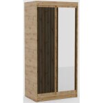 Armoire coulissante bizen avec lames dcor bois et miroir ? moderne et chaleureux 100 cm - beige / noir ...