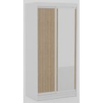 Armoire coulissante bizen avec lames dcor bois et miroir ? moderne et chaleureux 100 cm - blanc / beige ...