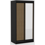 Armoire coulissante bizen avec lames dcor bois et miroir ? moderne et chaleureux 100 cm - noir / beige ...