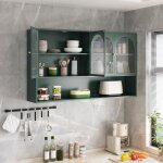 Armoires de cuisine 120cm, armoire de rangement en verre arqu�e � 4 portes, convient pour la cuisine, ...