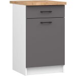 Armoires de cuisine basse akord s50 oliwia blanc 50 cm 1 porte 1 tiroir fa�ade gris graphite 2 �tag�res ...