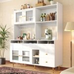 Armoire de cuisine, de buffet, 170 cm, vitrine, haute, avec 4 portes, multifonction, pour cuisine, salon, ...