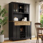 Armoire de cuisine haute 106 x 40 x 179. 5 cm, buffet vitrine avec �tag�res r�glables et �clairage led, ...
