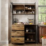 Armoire de cuisine haute buffet de cuisine avec 3 tiroirs et 2 portes, style industriel, �tag�re ouverte, ...
