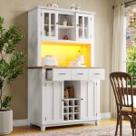 Okwish - buffet haut de cuisine, meuble de rangement avec tagres rglables et clairage led, (tiroir ...
