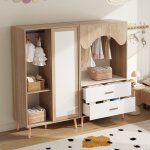 Armoire enfant avec 2 tiroirs, meuble combinés de chambre, armoire à portes coulissantes + armoire ouverte, ... Armoire enfant avec 2 tiroirs, meuble combinés de chambre, armoire à portes coulissantes + armoire ouverte, ...