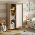 Armoire pour enfants, 80x141, 5 cm, penderie � portes coulissantes avec tringle, meuble de rangement, ...