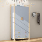 Armoire enfant 89. 6x44x180. 5 cm - 2 tiroirs et 2 portes - 1 tringle � v�tements - bleu
