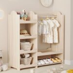 Armoire enfants avec barre de penderie, 4 �tag�res et meuble � chaussures, mobilier de rangement pour ...