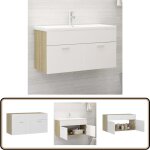 Vidaxl - armoire d'vier blanc et chne sonoma bois d'ingnierie - meuble salle de bain - armoire lavabo ...
