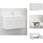 Armoire d'�vier avec lavabo int�gr� blanc bois d'ing�nierie - meuble de salle de bain - vasque int�gr�e ...