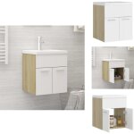 Armoire d'évier et lavabo intégré blanc / chêne sonoma aggloméré - meuble salle de bain - meuble vasque ... Armoire d'évier et lavabo intégré blanc / chêne sonoma aggloméré - meuble salle de bain - meuble vasque ...
