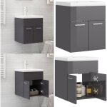 Armoire d'vier avec lavabo intgr gris brillant agglomr - meuble salle de bain - meuble vasque - ...