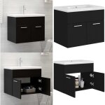 Armoire d'vier avec lavabo intgr noir agglomr - meuble de salle de bain - meuble vasque - armoire ...