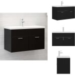 Armoire d'�vier avec lavabo int�gr� noir agglom�r� - meuble de salle de bain - armoire d'�vier - lavabo ...