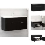 Armoire d'�vier avec lavabo int�gr� noir bois d'ing�nierie - meuble de salle de bain - vasque int�gr�e ...