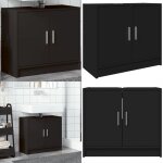 Armoire d'�vier noir 63x29x55 cm bois d'ing�nierie - meuble de salle de bain - armoire de lavabo - rangement ...