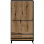 Armoire heka 2 portes + 4 tiroirs - dcor noir et chene - l100 x p50 x h180 cm - fabriqu en espagne