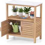 Armoire de jardin en bois d'acacia avec plateau en rsine, table de rempotage extrieure pour jardin, ...