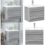 Armoire lavabo de salle de bain avec bassin int�gr� sonoma gris - meuble lavabo salle de bain - meuble ...