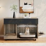 Armoire pour liti�re chat design mobilable avec plaque �vacuation sable amovible, syst�me isolation odores ...