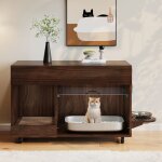 Armoire pour liti�re chat design mobilable avec plaque �vacuation sable amovible, syst�me isolation odores ...