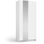 Meublorama - armoire lysia 2 portes coulissantes avec miroir ? 80 x 182 x 55 cm ? coloris blanc
