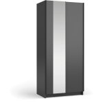 Armoire lysia 80 cm noir mat ? 2 portes coulissantes avec miroir