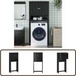 Armoire pour machine  laver berg noir bois massif - meuble de salle de bain - armoire pour machine  ...
