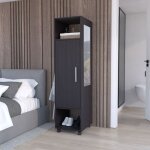 Tuhome concept - armoire en m�lamine kronospan avec une porte, deux �tag�res, barre de penderie et miroir ...