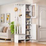Armoire, meuble d'entr�e de chambre, avec tabouret, 6 pat�res, 2 portes et 1 tiroir, 85x33. 5x200cm, ...