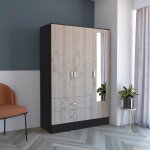 Tuhome concept - armoire avec miroir bolton, 180. 5 cm al x 119. 8 cm an x 49. 27 cm p , blanc / noir ...