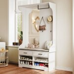 Vestiaire d'entre complet - 104x180 cm - meuble  chaussures + banc + portemanteau avec miroir - rangement ...