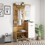 Okwish - ensemble de garde - robe avec miroir, banc  chaussures, tiroir, tagre et patres, 104x39x190 ...