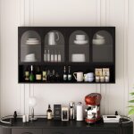 Armoire murale 120 cm, armoire de cuisine, avec 4 portes vitr�es, cloisons ouvertes, capacit� de charge ...