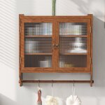 Armoire murale 63x18x60 cm, meuble de cuisine, avec 2 portes vitr�es, �tag�re de rangement 3 niveaux, ...