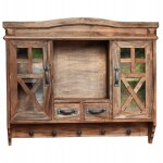 Armoire murale rustique en bois avec tiroirs et crochets