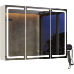 Armoire murale salle de bain bealife avec 3 miroirs et clairage led pour ranger sche - cheveux prises ...