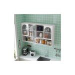 Wishdor - armoire murale vitr�e 4 portes 120 cm avec 2 niveaux de rangement, �tag�res ouvertes, pour ...