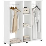 Armoire penderie - homcom - mobile 6 roulettes - 2 barres de penderie - 2 tablettes au milieu - en bois ...