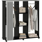 Armoire penderie mobile - homcom - meuble de rangement 6 roulettes dressing chambre - bois - 120l x 40l ...