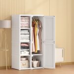 Armoire pliante portable 6 portes, 8 compartiments et 1 tringle - blanc - 136x69x50 cm - grande capacit� ...