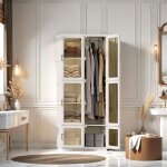 Armoire pliante portative avec 6 portes et tagres, armoires penderie portable avec barre de suspension, ...