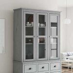 Armoire avec portes vitr�es - meuble de rangement vitr� bodo gris bois de pin massif 261305