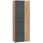 Armoire de rangement - bton gris fonc / chene - 68, 7 x 36, 5 x 181, 1 cm
