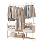 Armoire de rangement chambre blanc penderie garde - robe 2 boites en tissu 125x30x165cm(lxpxh)
