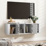 Armoire de rangement flottante � 2 portes bureau suspendu mural avec 2 cubes meuble de console sous t�l�vision ...